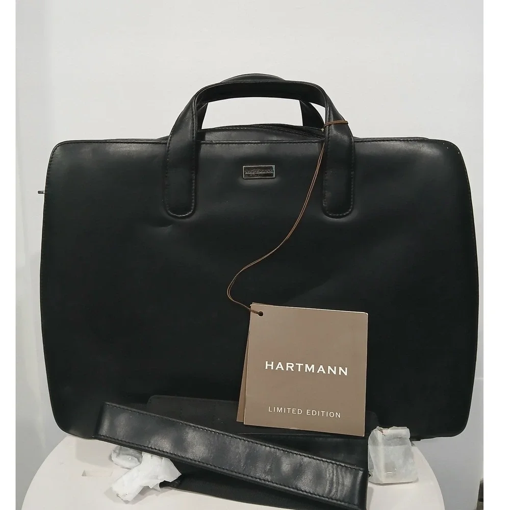 NEW Hartmann Limited Edition Black Leather Laptop Lawyer Briefcase Messenger Bag